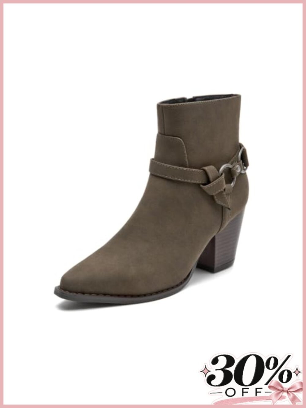 Women's Dressy Ankle Boots Faux Suede Block Heel Pointed Toe Zip Up